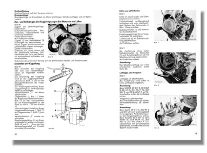 Sachs 50 ccm 3-Gang Motor 1965 Reparaturanleitung Werkstatthandbuch Handbuch 