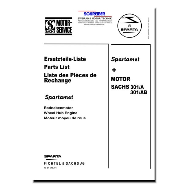 Ersatzteilliste SACHS 301/AB 1. Ausführung und Spartamet