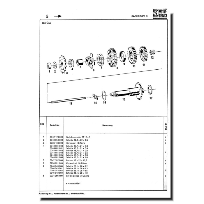 Ersatzteilliste SACHS 50/3 D Ausgabe 1978